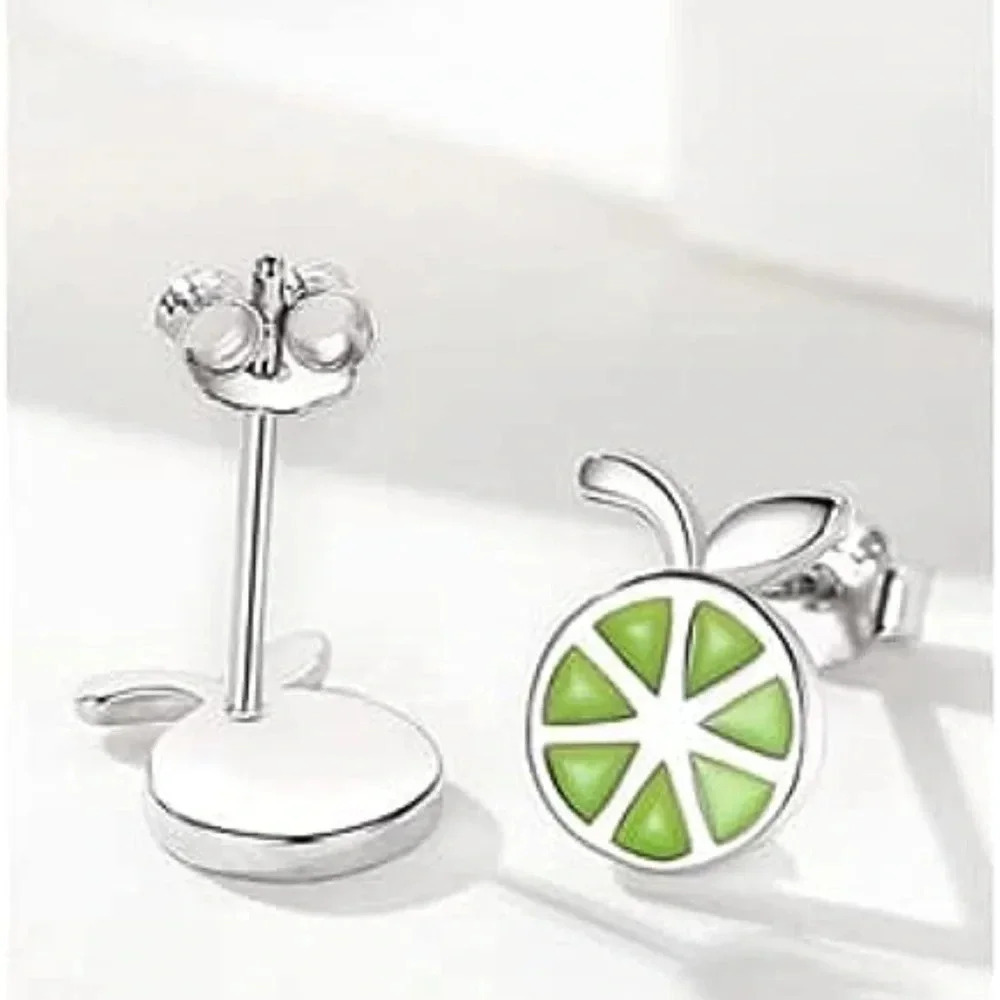 2 LEFT! Mini Cute Green Orange Stainless Steel Earrings